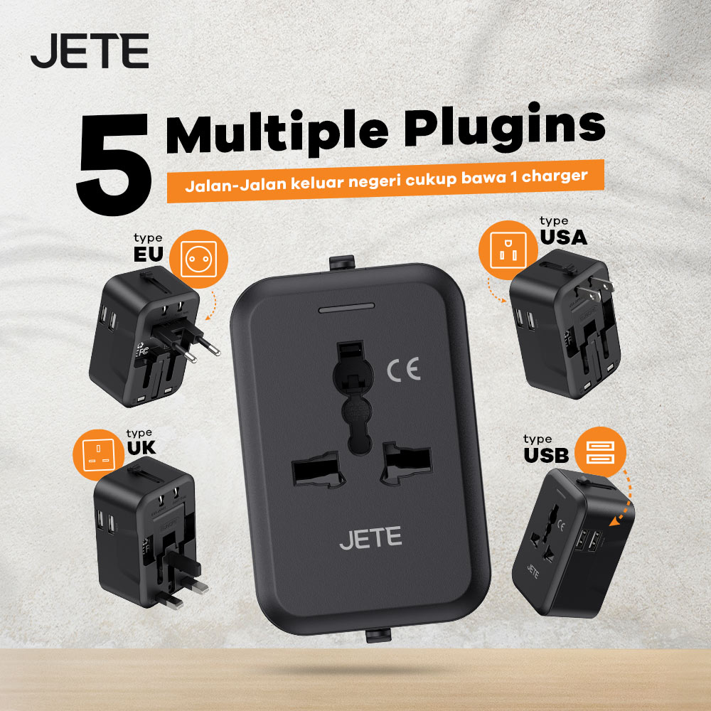 Travel Charger Adapter JETE CN1 Series dengan 5 Multiple Plugin