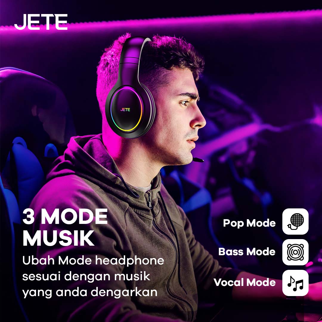 Headphone Bluetooth Gaming JETE-13 Pro Series dengan 3 mode musik
