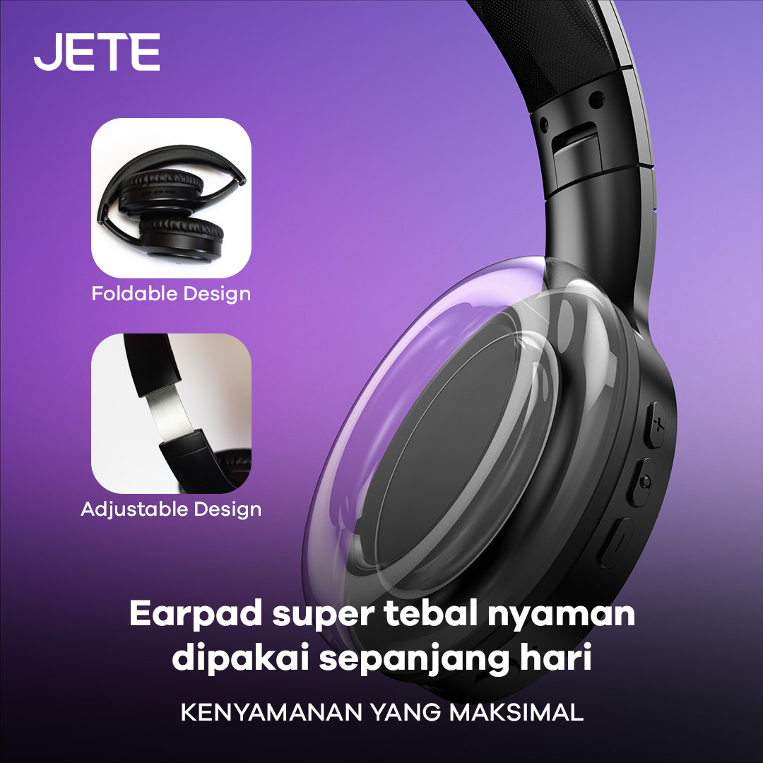 Headphone Bluetooth Gaming JETE-13 Pro Series dengan earpad super tebal dan nyaman