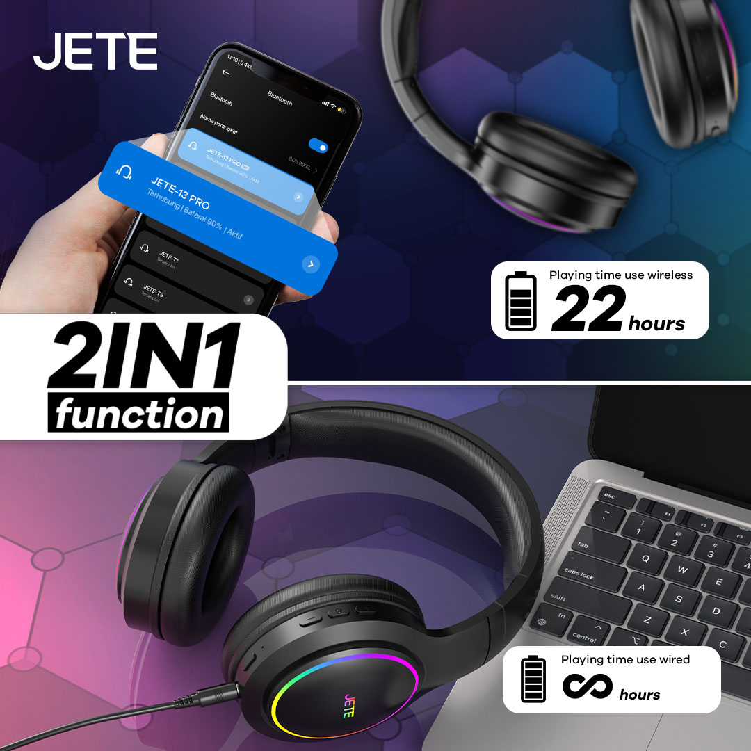 Headphone Bluetooth Gaming JETE-13 Pro Series 2 in 1 Function