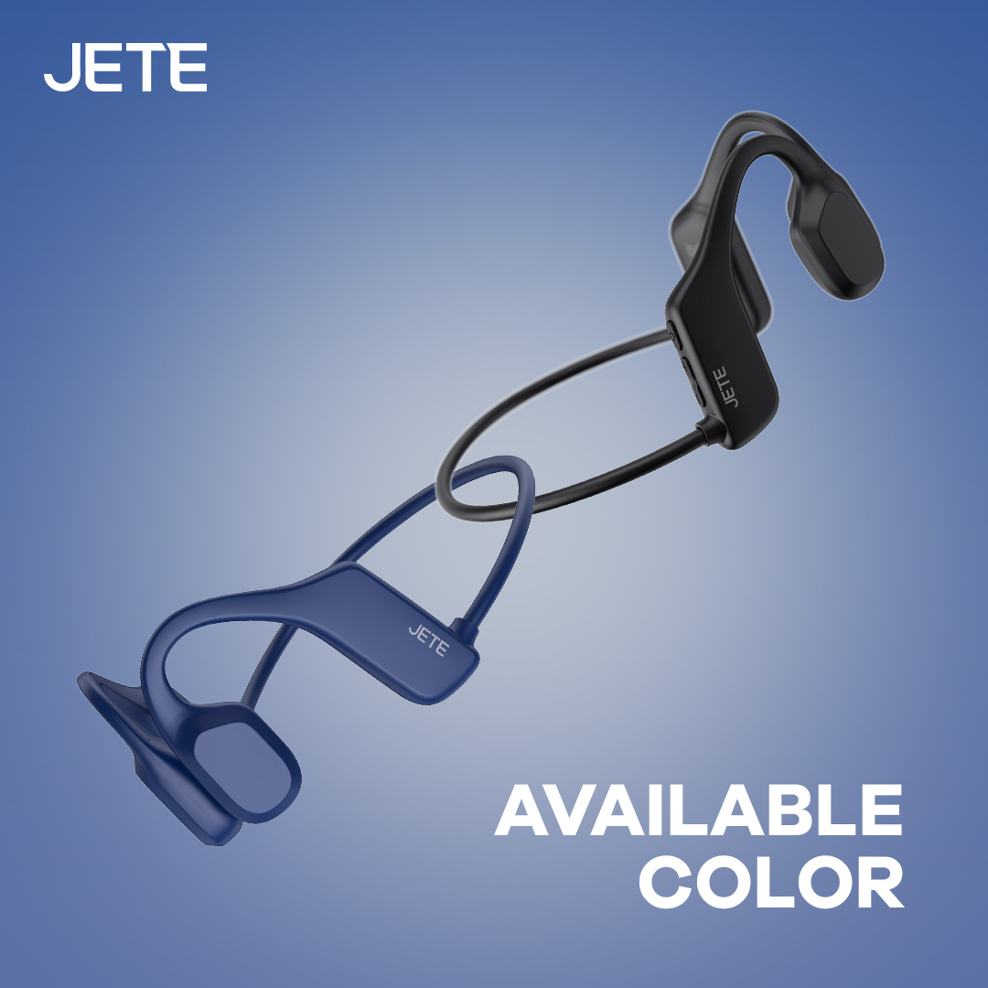 JETE OPENFAST Bone Conduction Headphones memiliki dua warna hitam dan biru navy