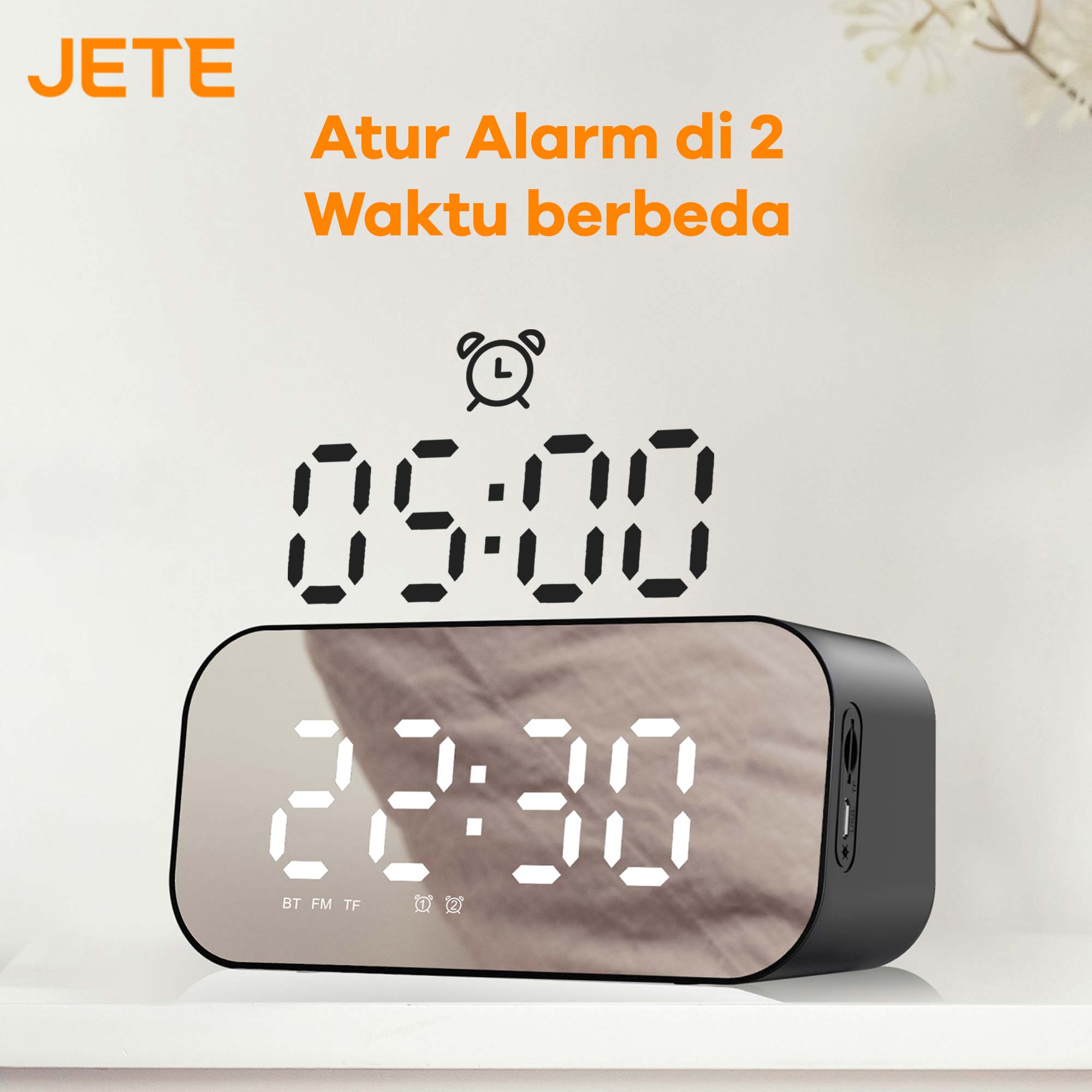 JETE S2 Speaker Jam Digital Portable dapat mengatur alarm di 2 waktu berbeda