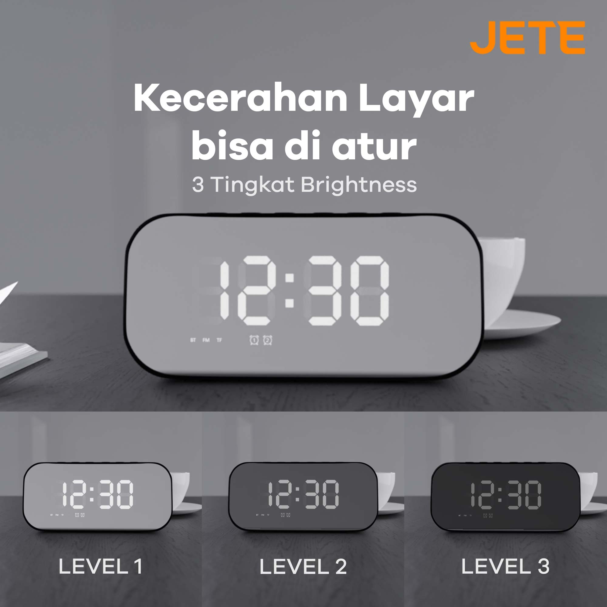JETE S2 Speaker Jam Digital Portable dengan kecerahan layar yang bisa diatur