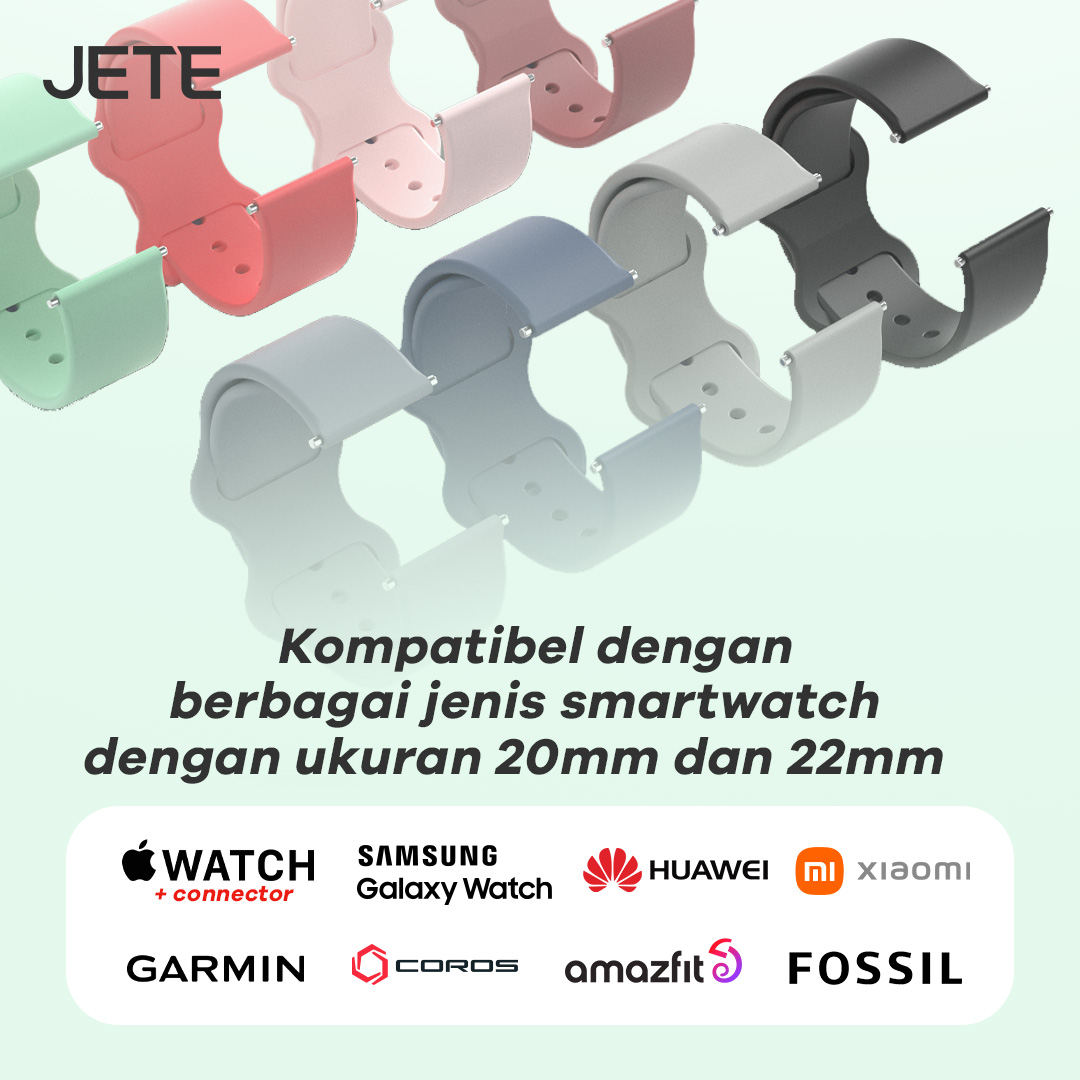 JETE Strap 01 22mm kompatibel dengan berbagai macam smartwatch seperti Apple Watch, Samsung Galaxy Watch, Garmin, Coros, Xiaomi, Huawei, JETE dll