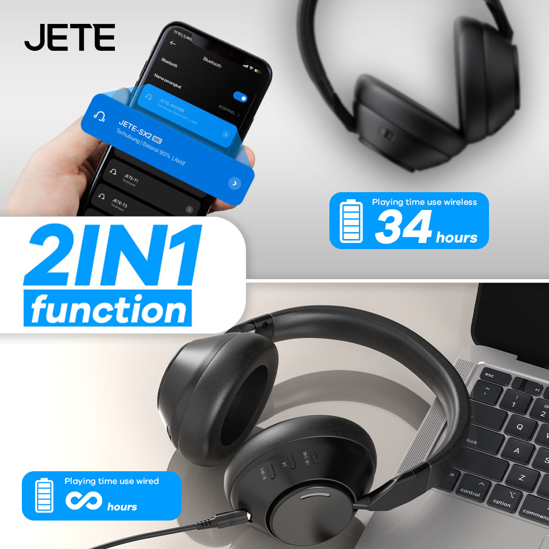 JETE SX2 Series Bluetooth Headphones 2 in 1 function
